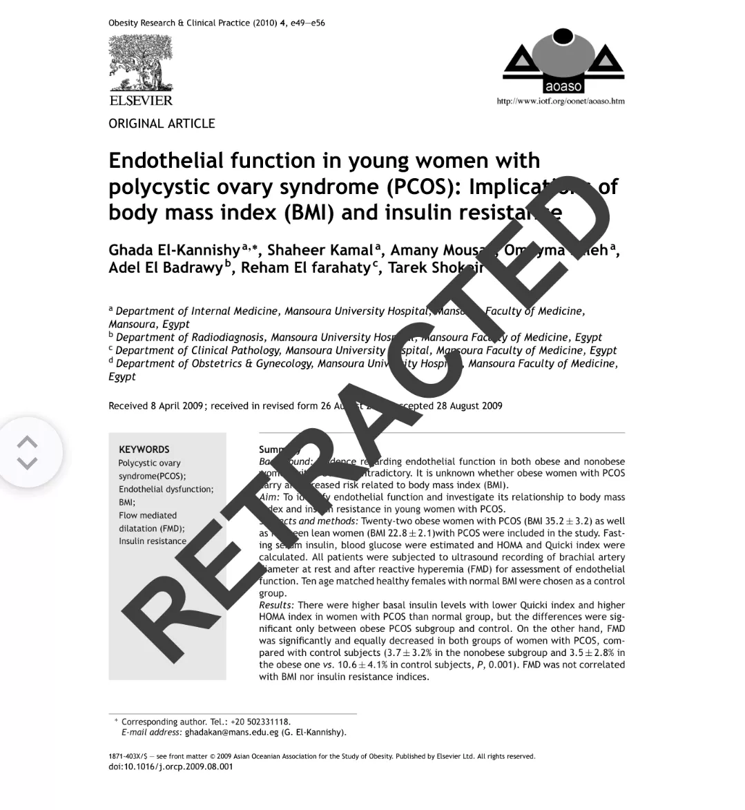 الصورة: الصفحة الأولى من النسخة الأصلية للبحث الثاني، وعليها علامة RETRACTED.
