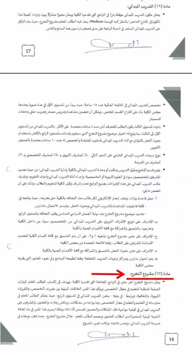 لائحة الملية وماتتص عليه بشأن مادة مشروع التخرج