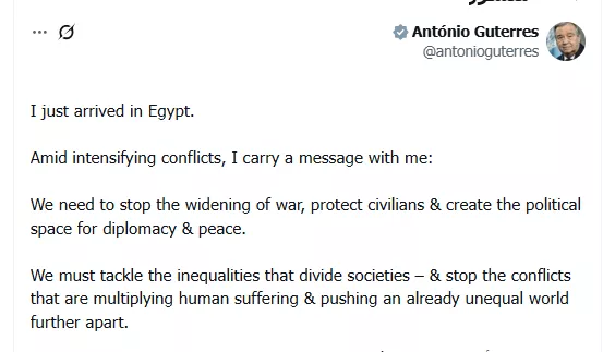 بعد وصول الأمين العام للأمم المتحدة للقاهرة، جوتيريش يكشف رسائل حملها معه لمصر