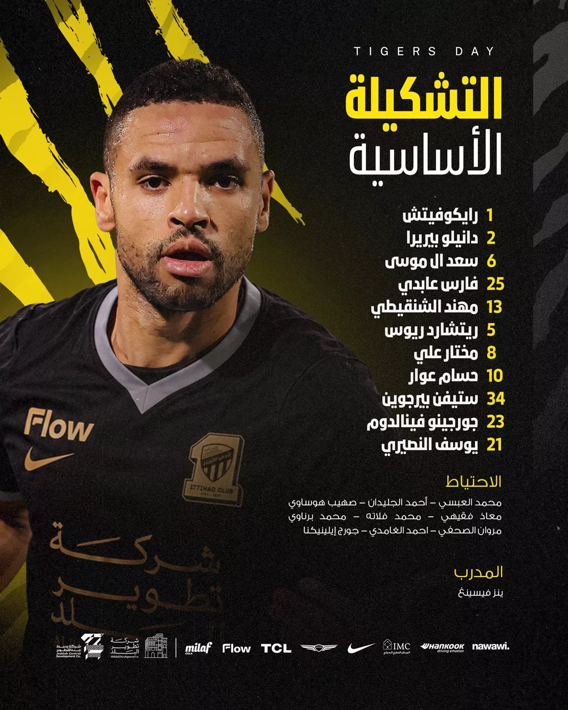 التشكيل الرسمي لمباراة اتحاد جدة وأبها بالدوري السعودي